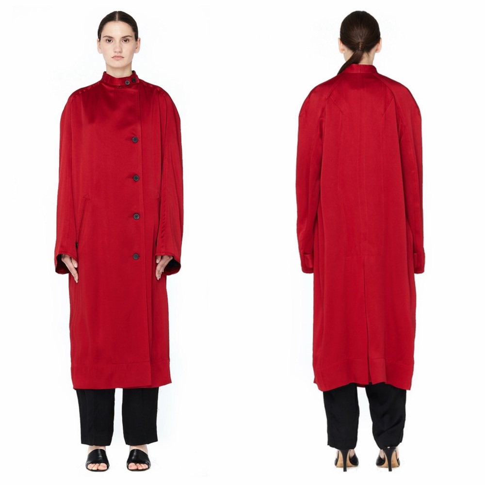 Haider Ackermann Red Trench Coat Satin Single Breasted Long 6 NWT 🟡